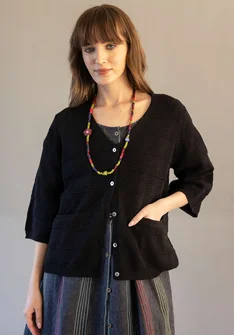 Organic cotton textured-knit cardigan - black