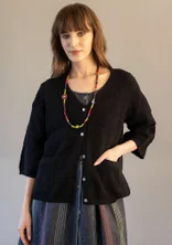 Organic cotton textured-knit cardigan - black