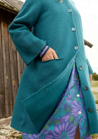 Coatigan in felted organic wool - petrol blue