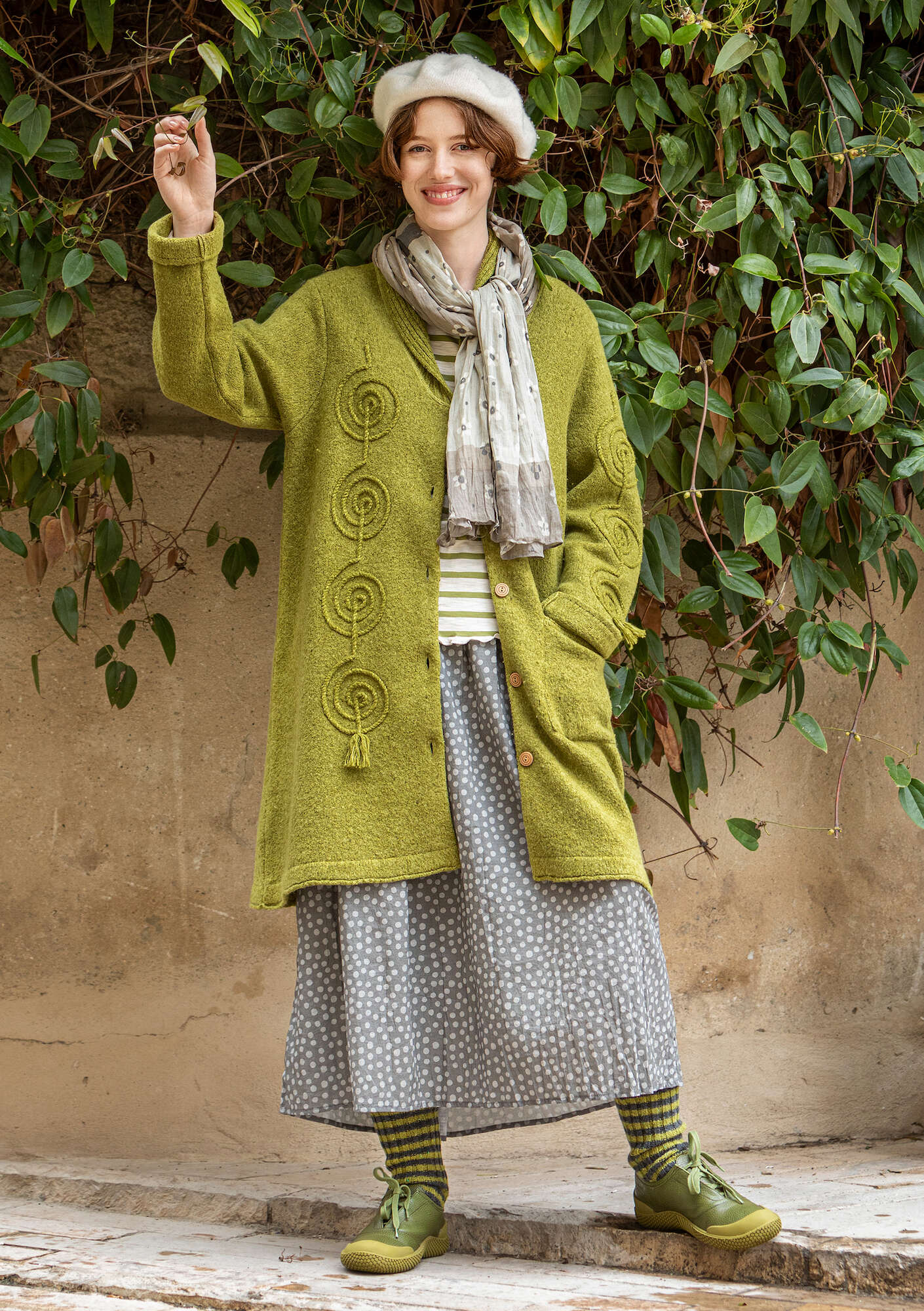 Athena knit fabric coat avocado