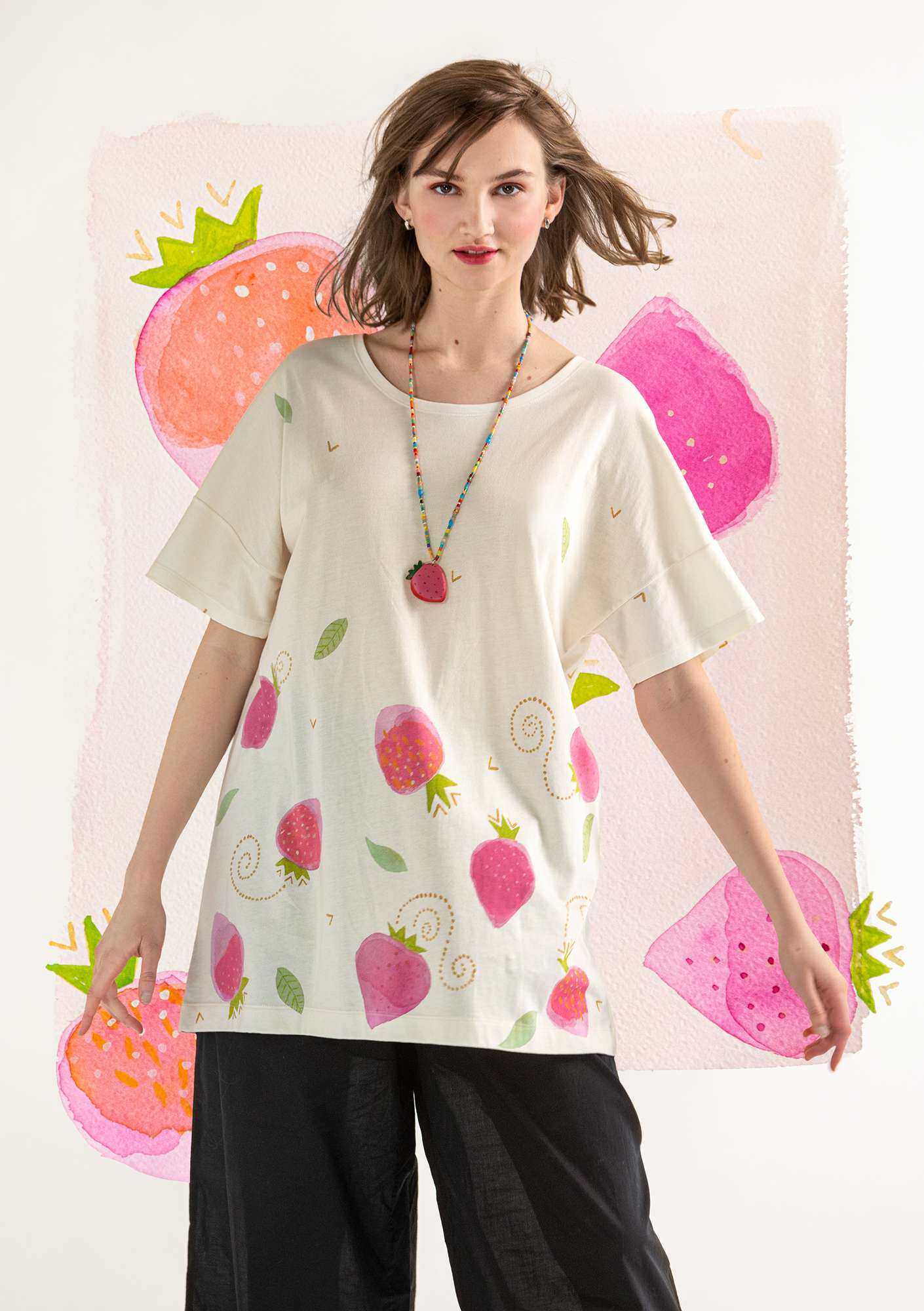 “Strawberry” organic cotton/modal top  vanilla thumbnail