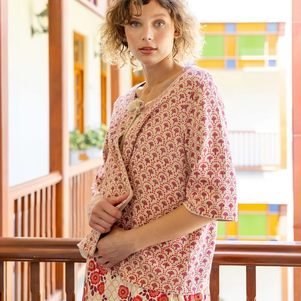 “Haldi” organic cotton knit cardigan - flamingo