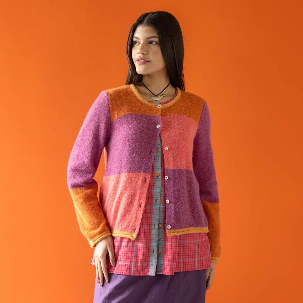 Gilet multicolore "Kajsa" en alpaga mélangé - bruyère