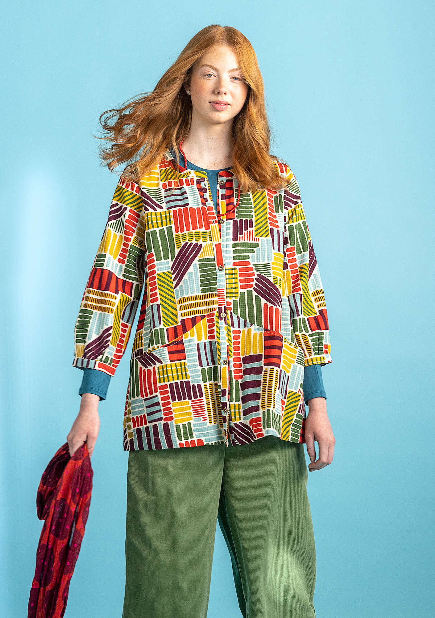 “Ruby” woven organic cotton dobby smock blouse multicoloured/patterned thumbnail