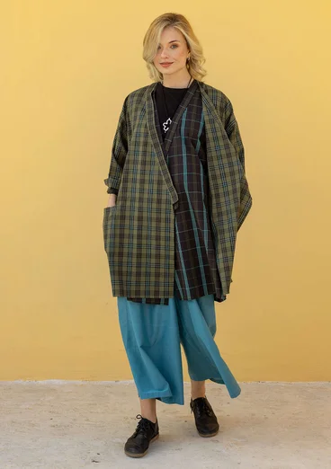 Rutete kimono «Coimbatore» i økologisk bomull - bjørkeløv