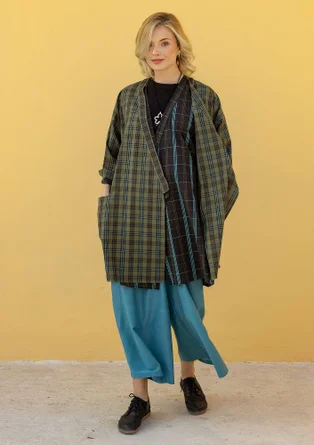 Rutete kimono «Coimbatore» i økologisk bomull - bjørkeløv
