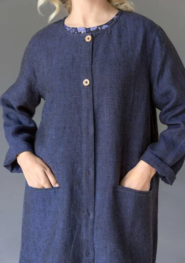 Longline, garment-washed woven linen jacket - ink blue