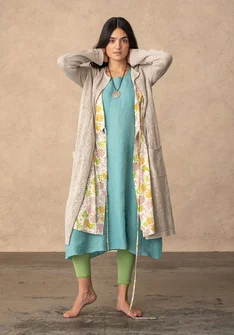 Lange Pointelle-Strickjacke „Niwa“ aus Bio-/Recycling-Baumwolle - natur
