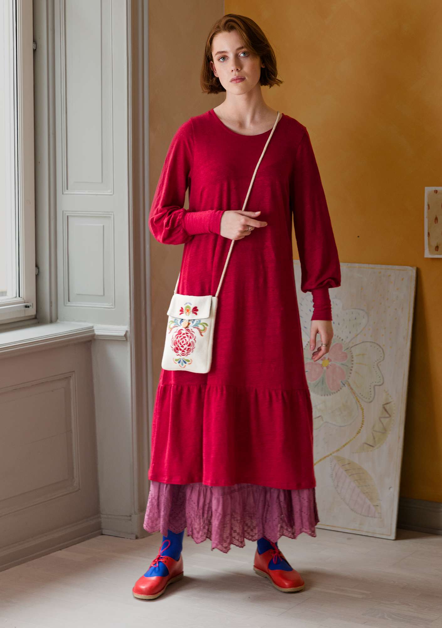 Linen jersey dress cranberry thumbnail
