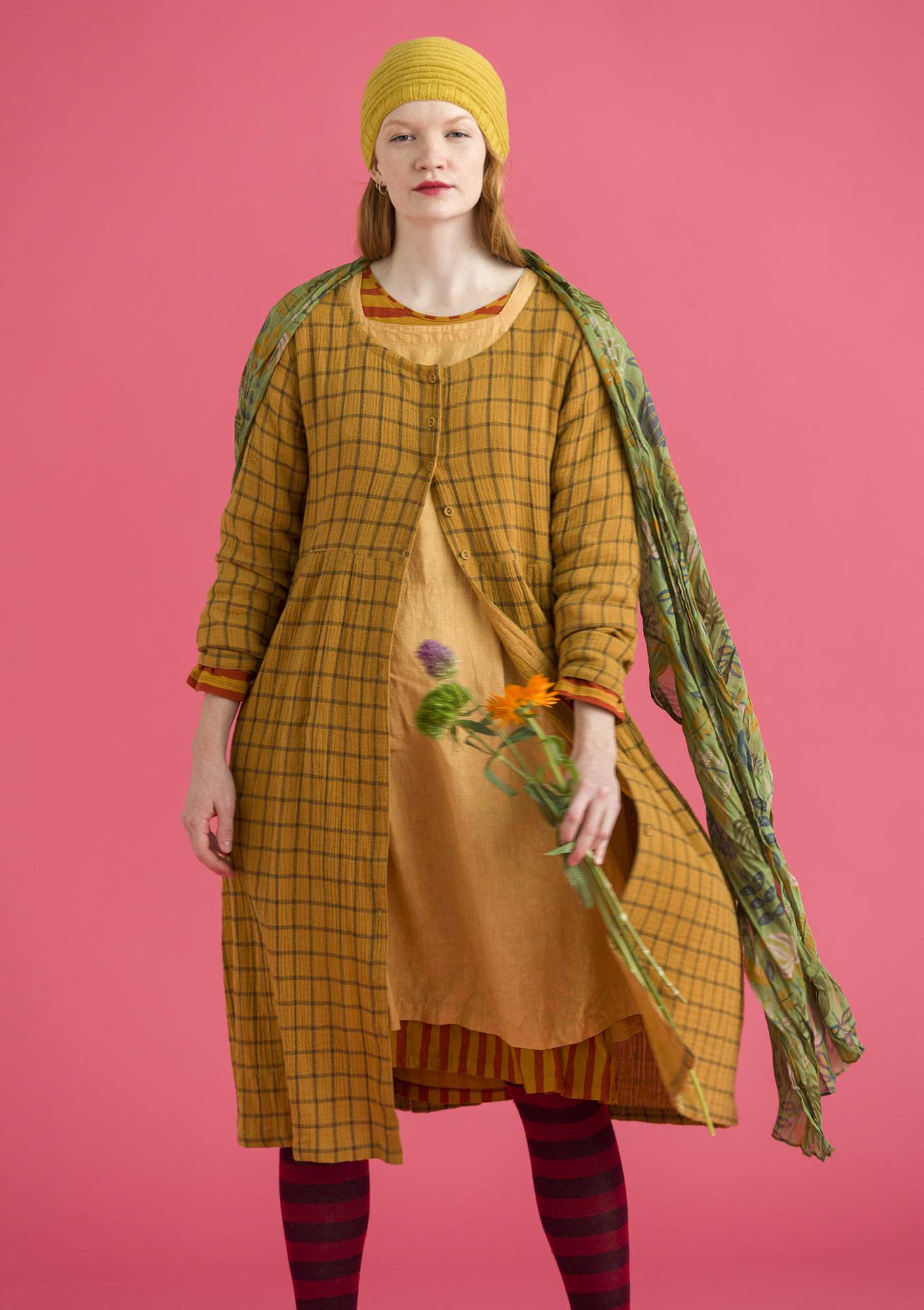 Dress in organic cotton mustard thumbnail