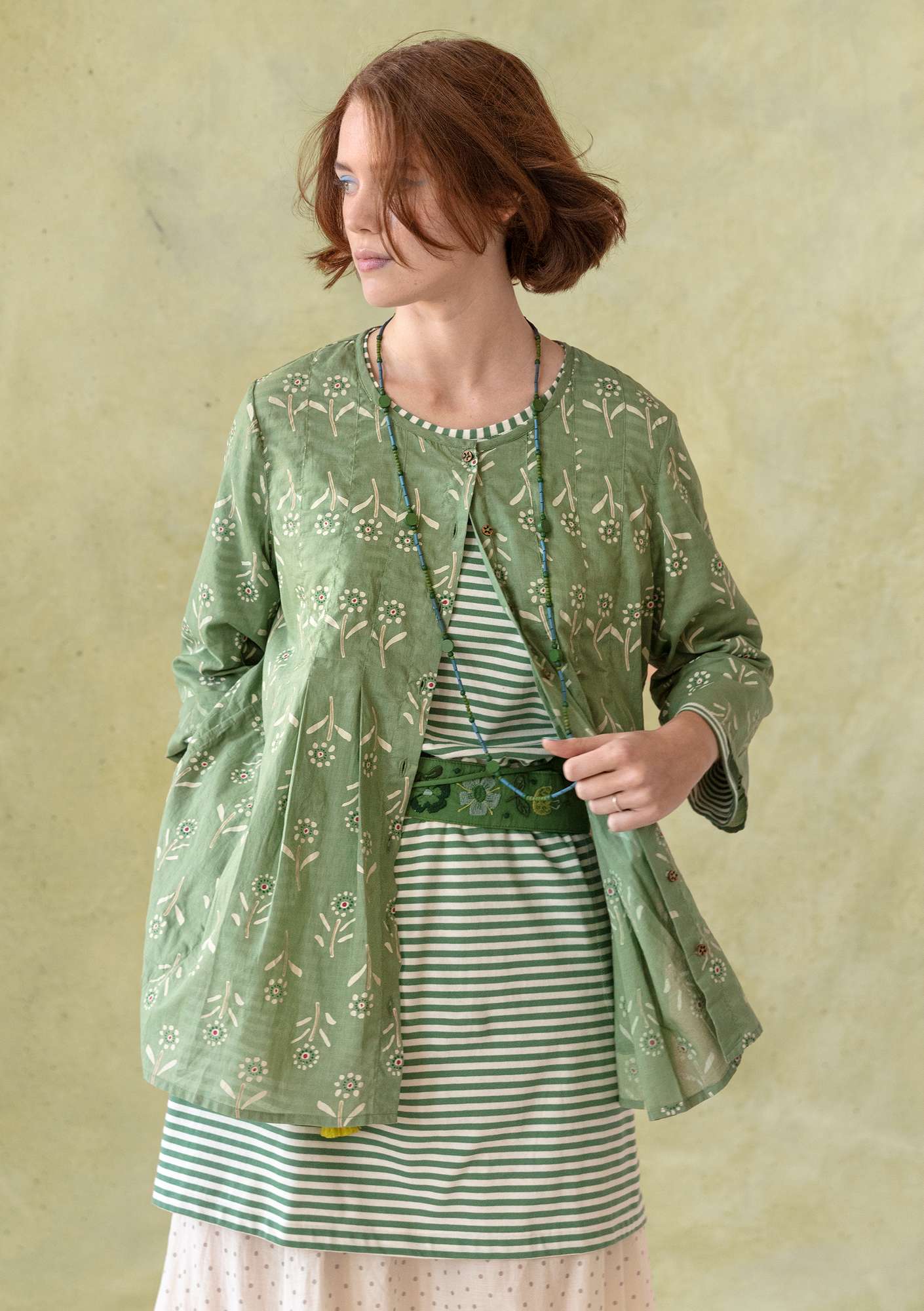Woven “Chai” tunic in organic cotton ocean green thumbnail