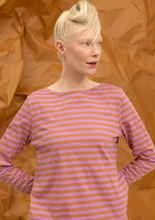 Striped long-sleeved top in organic cotton - cinnamon/hydrangea