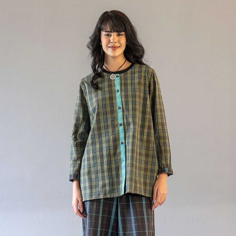 “Karur” checked blouse in organic cotton - birchleaf