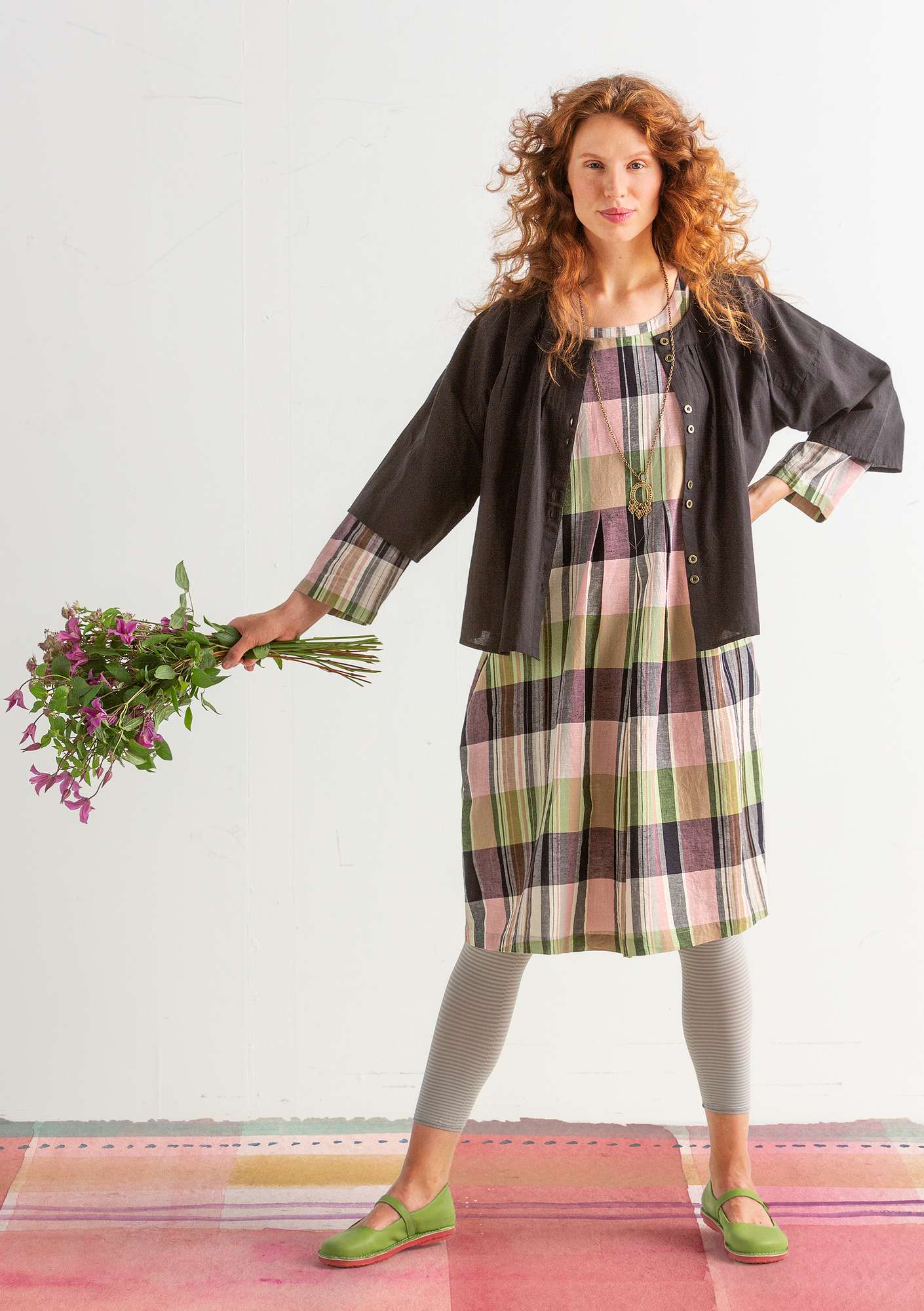 Kleid „Rut“ aus Öko-Baumwolle/Leinen natur-gemustert