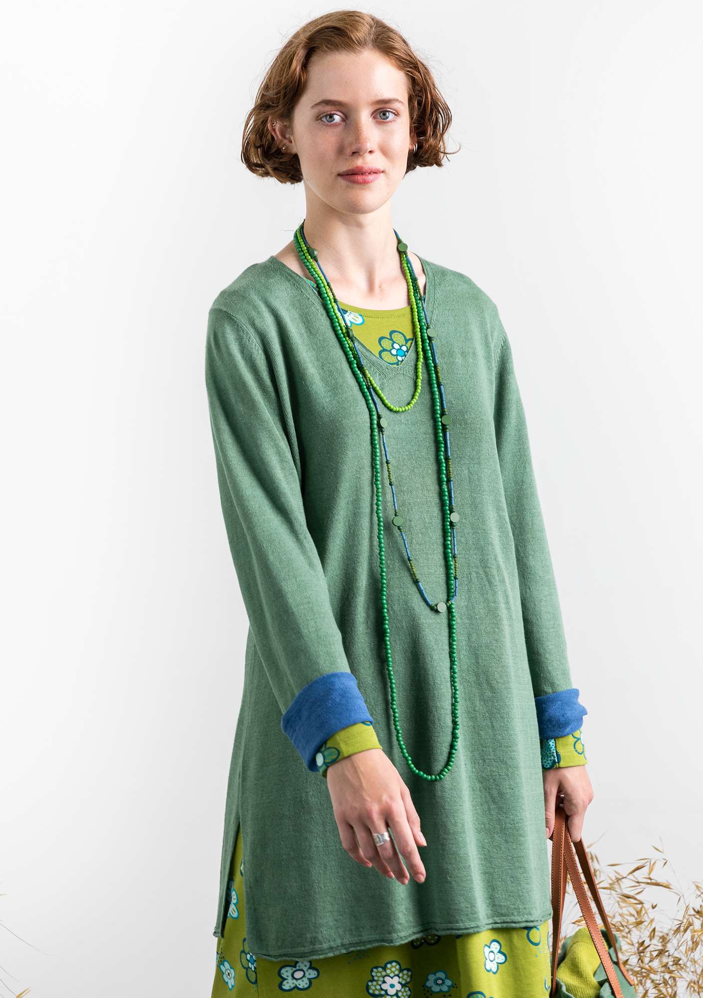 Tunic in a recycled linen knit fabric sea green