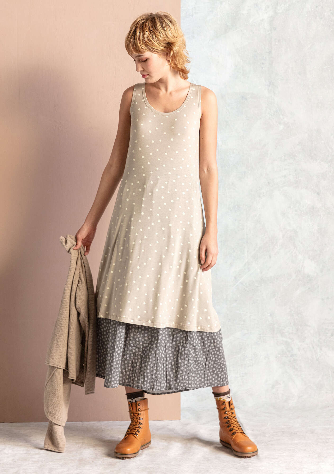 Tricot jurk  Pytte  van lyocell/elastaan donker naturel/ongebleekt thumbnail