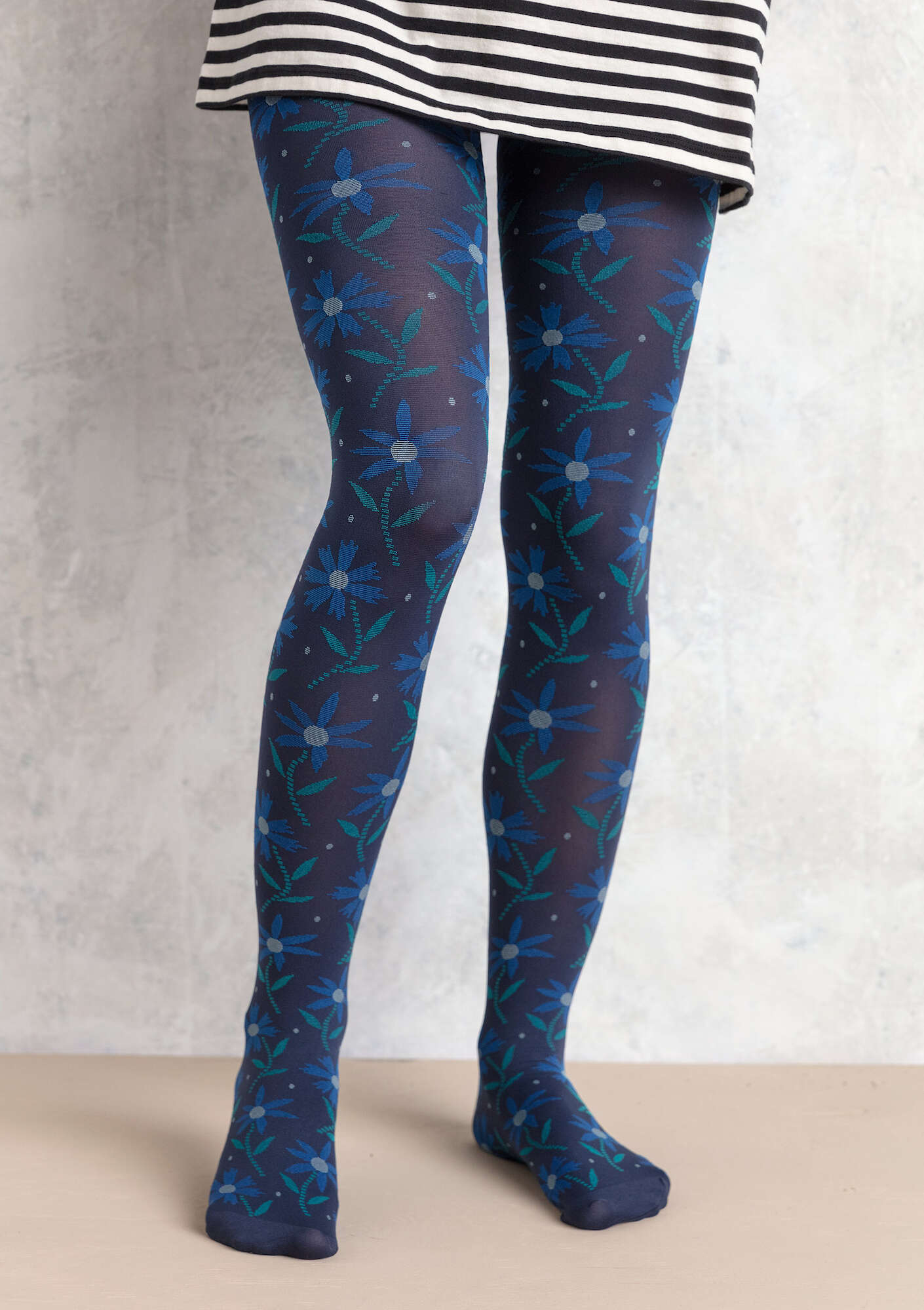 “Isolde” jacquard-patterned tights in recycled nylon dark indigo thumbnail