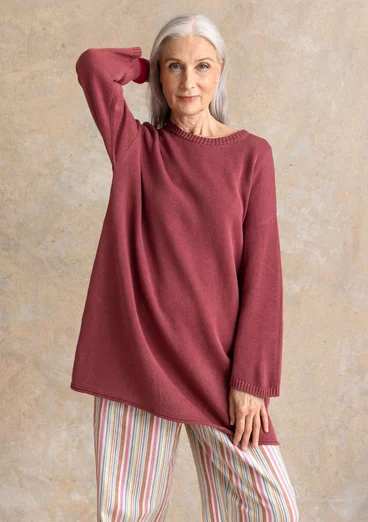 Knitted recycled cotton tunic - dusty red