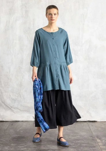 Kunstenaarsblouse "Rut" van geweven viscose/linnen - veronagroen