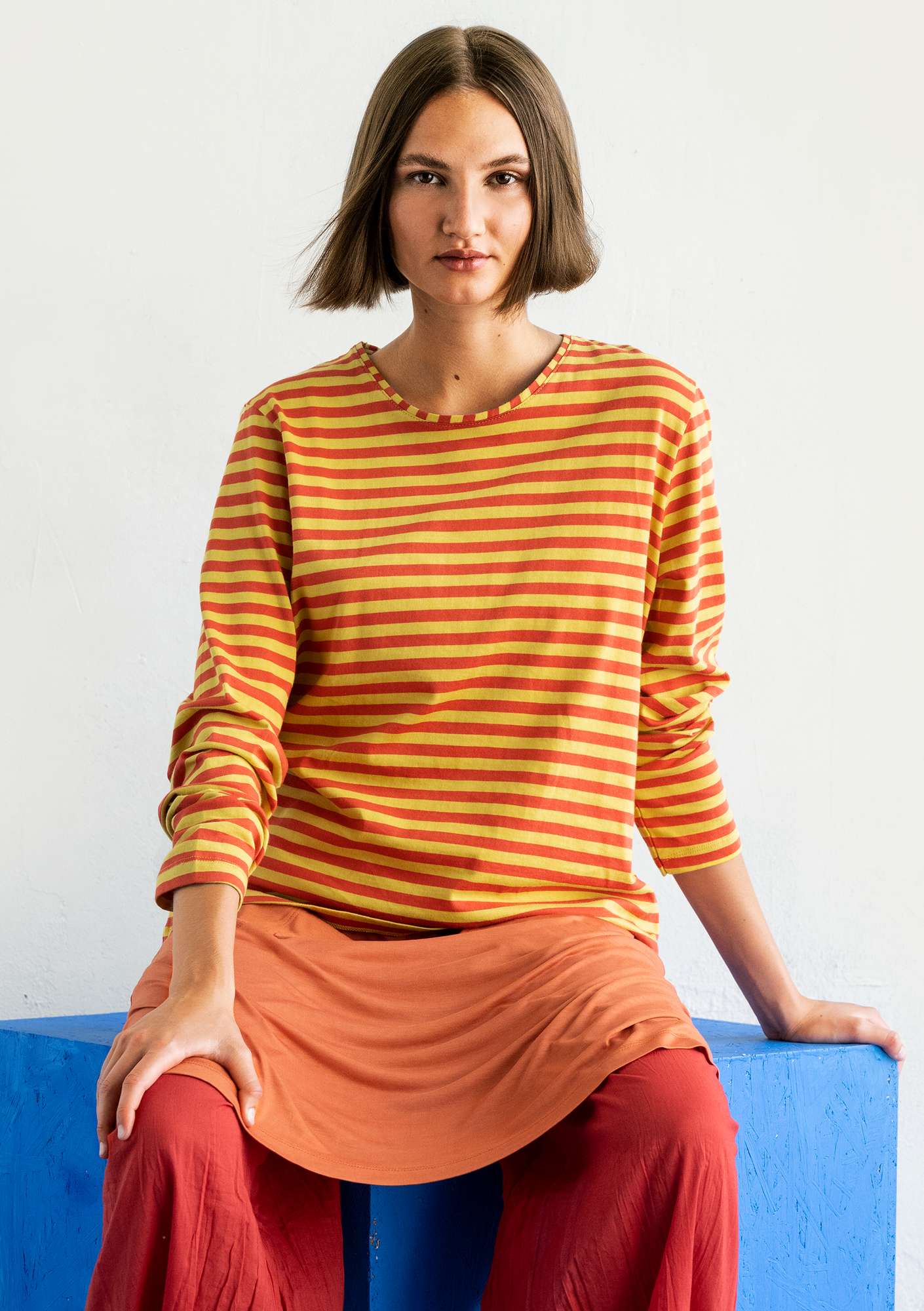 Organic cotton essential striped sweater pineapple/rowan thumbnail