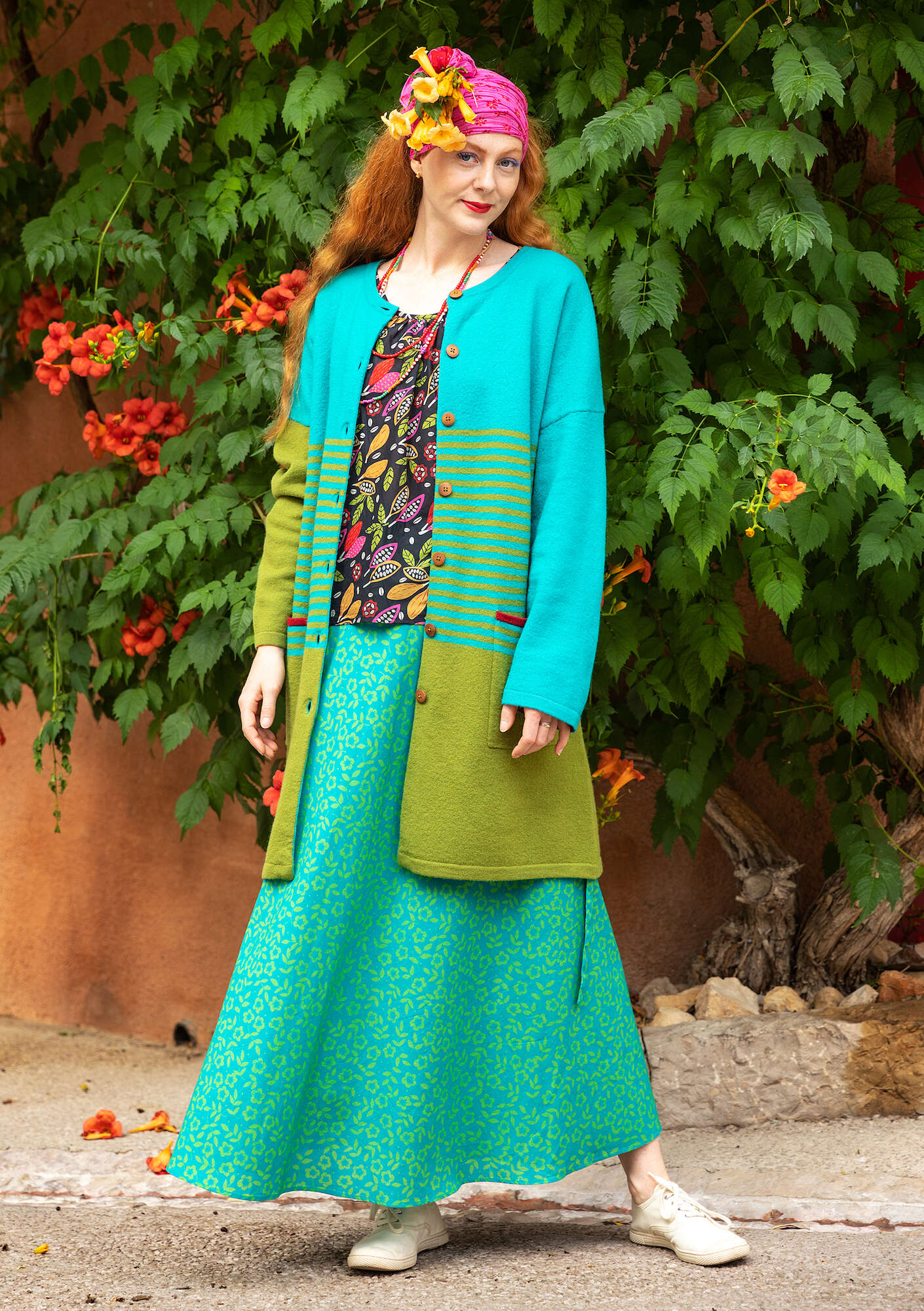 Knit coat in felted wool oriental green thumbnail
