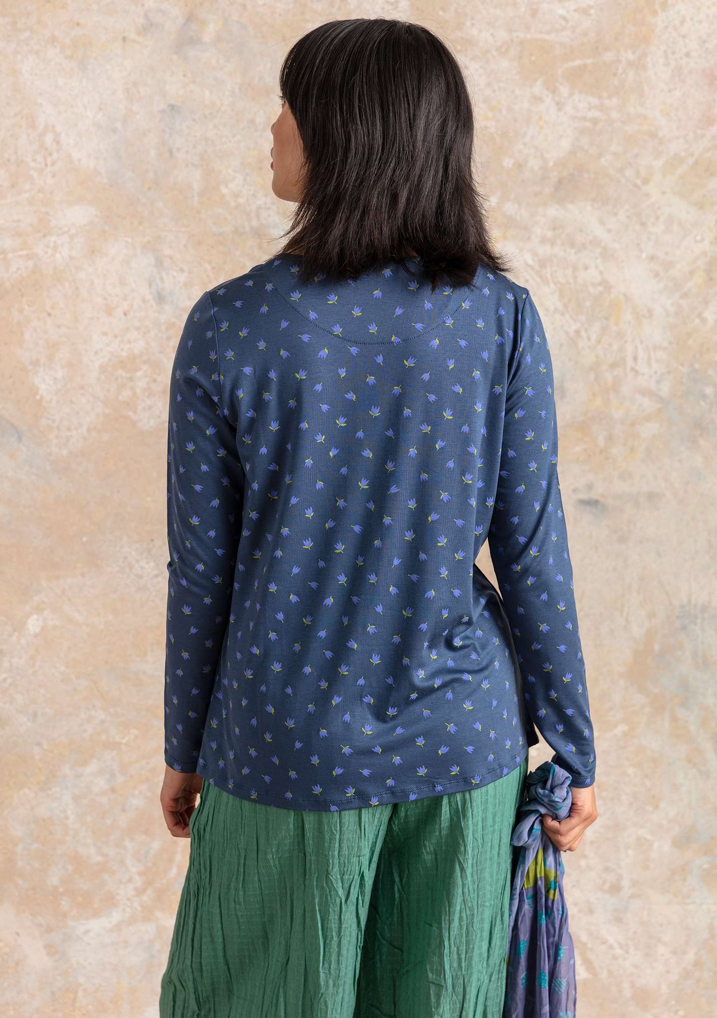 “Adena” jersey top in lyocell/spandex indigo/patterned thumbnail