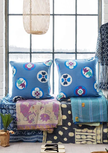Coussin "Nippori" en écocoton - indigo clair
