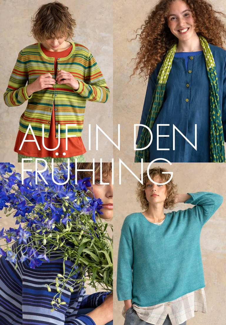 Eine Collage mit Bildern von Mode aus Gudrun Sjödéns Frühjahrskollektion 2026.