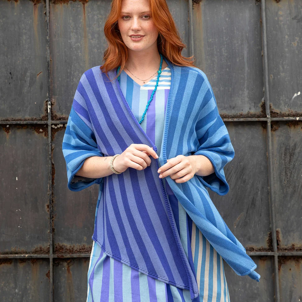 “Fernanda” organic cotton wraparound cardigan - sea blue