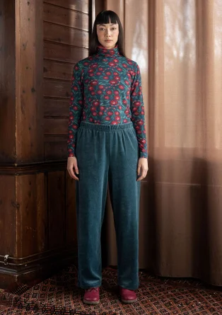 “Nora” velour pants in organic cotton/recycled polyester - indigo green