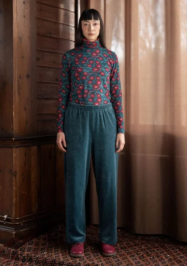 “Nora” velour pants in organic cotton/recycled polyester - indigo green