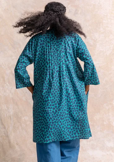 “Serafina” dress in woven organic cotton - turquoise/patterned