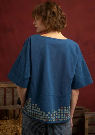 “Fields” organic cotton embroidered blouse - dark indigo