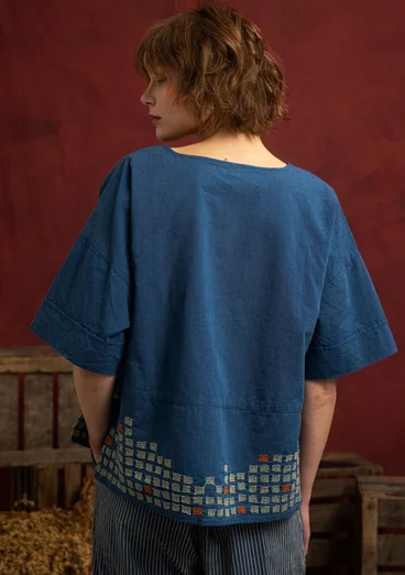 “Fields” organic cotton embroidered blouse - dark indigo