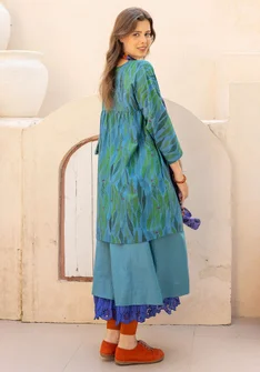 “Marie” woven organic cotton/silk dress - indigofera/patterned