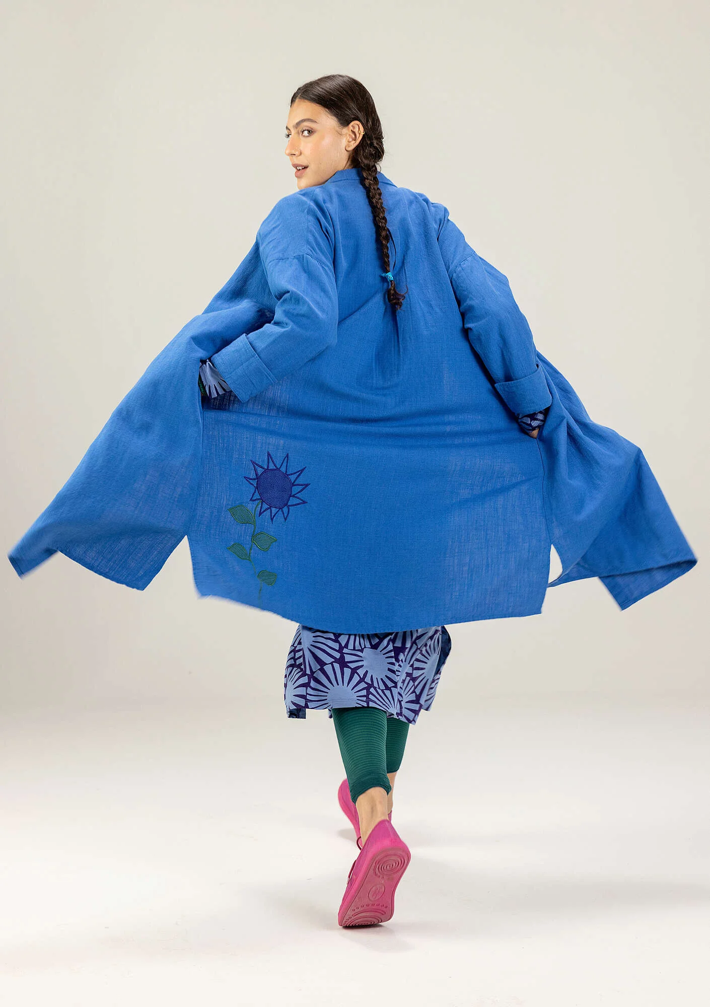 Robe tissée "Hinata" en coton biologique/lin - azuré