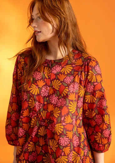 “Blossom” woven organic cotton dress - aubergine/mønstret