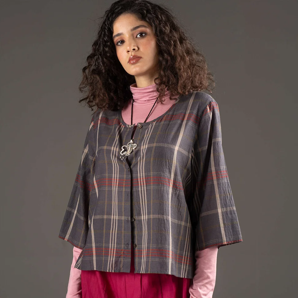 “Kate” woven organic cotton blouse - ash grey