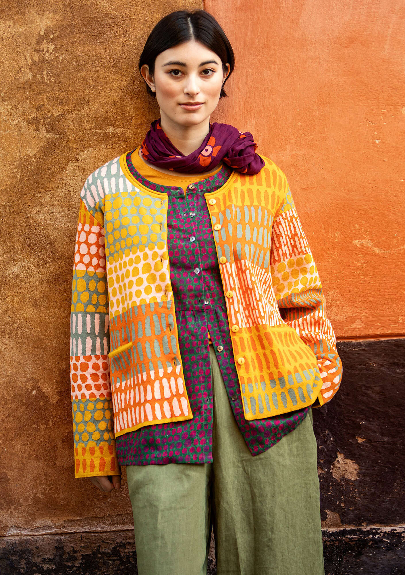 “Ottilia” artist’s blouse in organic cotton dark hydrangea