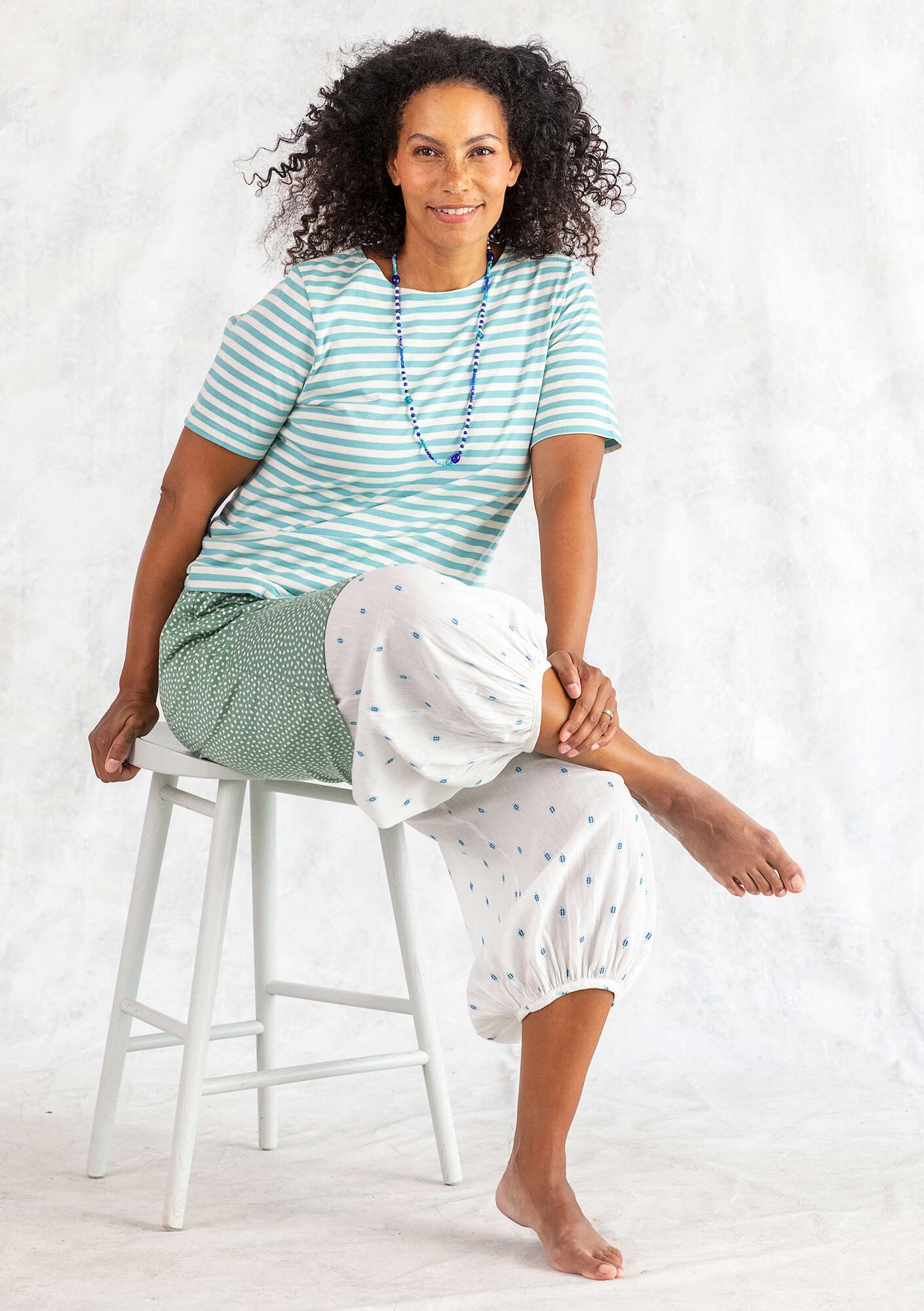 Striped T-shirt in organic cotton meadow brook/unbleached thumbnail