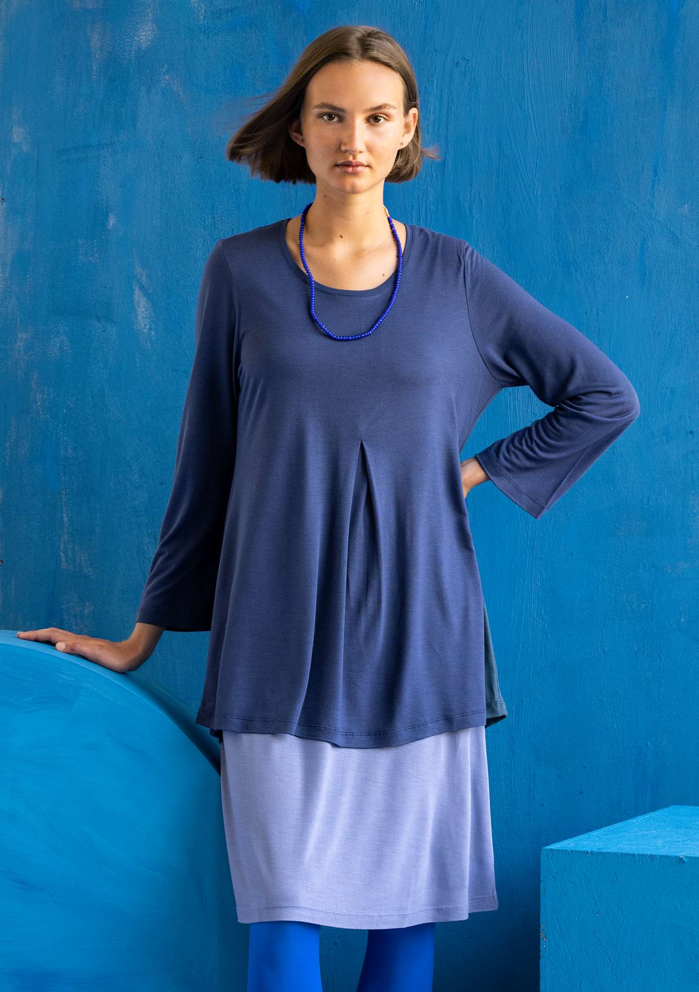 Tunique en jersey de modal/soie bleu nuit thumbnail