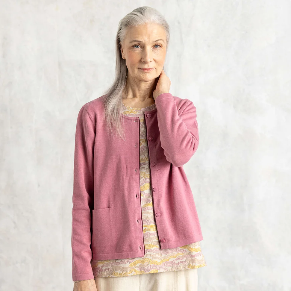 Cardigan in a blend of organic and recycled cotton - mineral pink