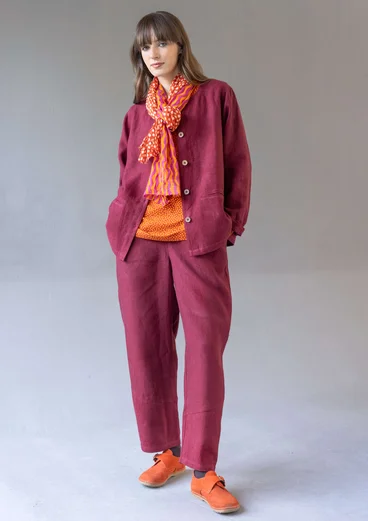 Garment-washed woven linen jacket - dark agate red
