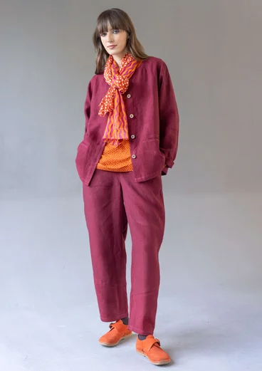 Garment-washed woven linen jacket - dark agate red