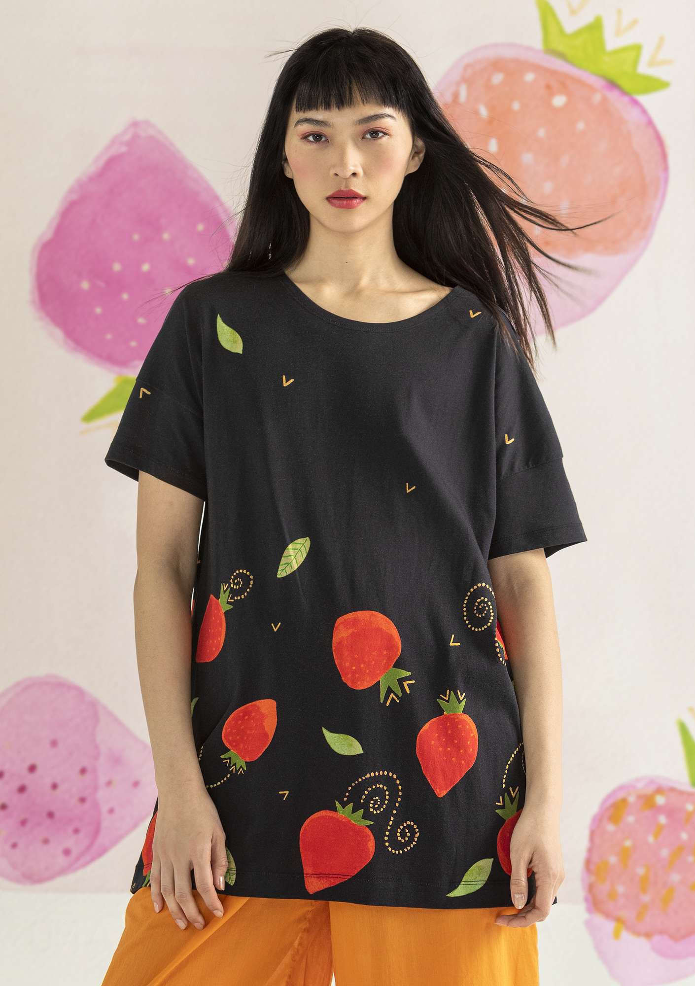 “Strawberry” organic cotton/modal top  black thumbnail