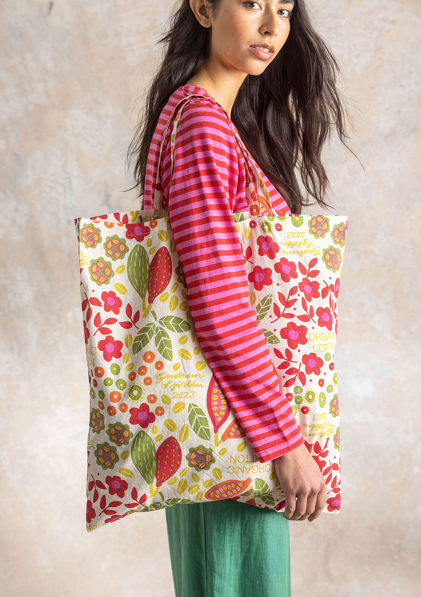 Fabric tote bag L parrot red