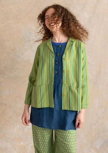 “Esme” woven organic cotton/linen jacket - kiwi/stripe