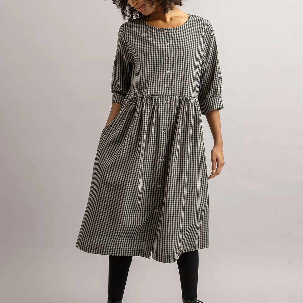 Kleid „Sofia“ aus Bio-Baumwollgewebe - schwarz-karos