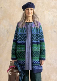 Gemusterte Strickjacke „Luleälven“ aus Lammwolle/Recycling-Wollgemisch - meerglasgrün