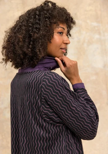 “Ellen” striped/solid-colour organic cotton/modal jersey dress - black/patterned